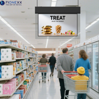 Good price 43 inch Ultra Slim Dual Sided Hanging Display Landscape Display with glass margin hanging display online